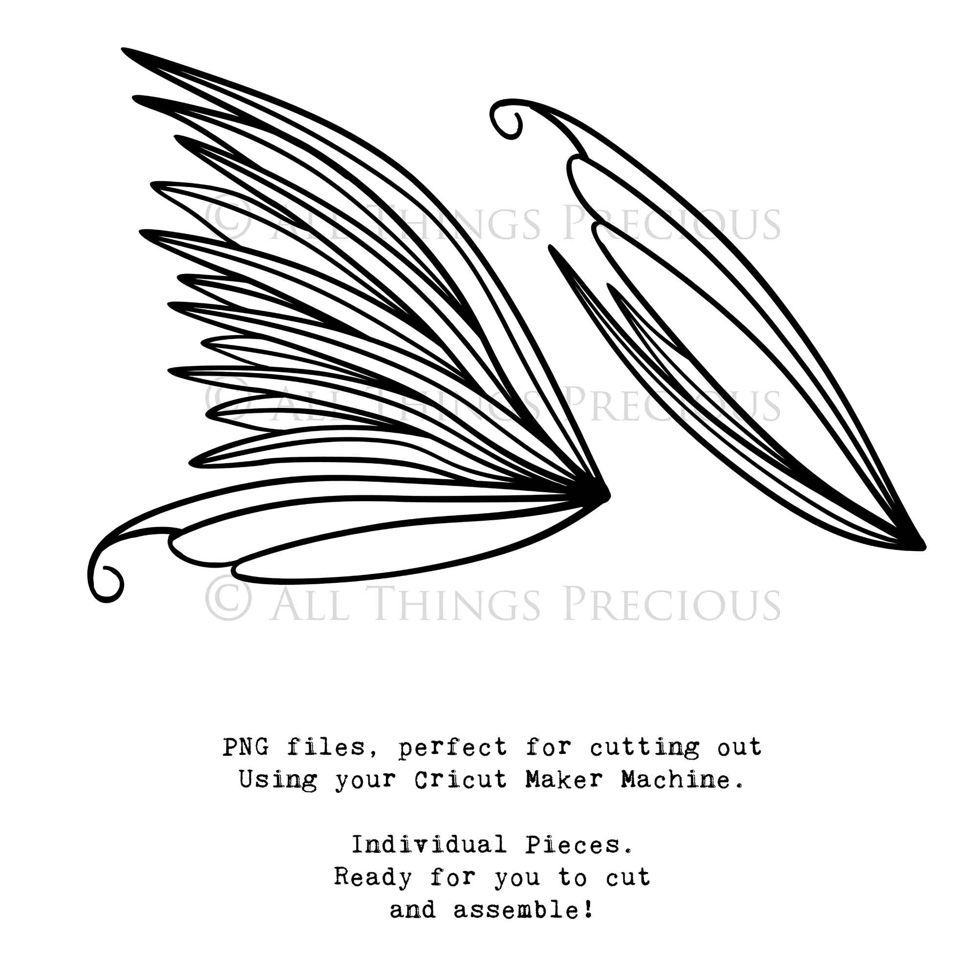 SVG & PNG Fairy Wing files for Cricut or Silhouette Cameo Cutting Machine. To create wearable fairy wings, in adult or children sizes.  Use this clipart design for Halloween Costumes, Fantasy or Cosplay or photography. Or For weddings, Engagements or baby shower ephemera. These are Individual Wing Pieces, for you to cut and assemble. This is a digital product.